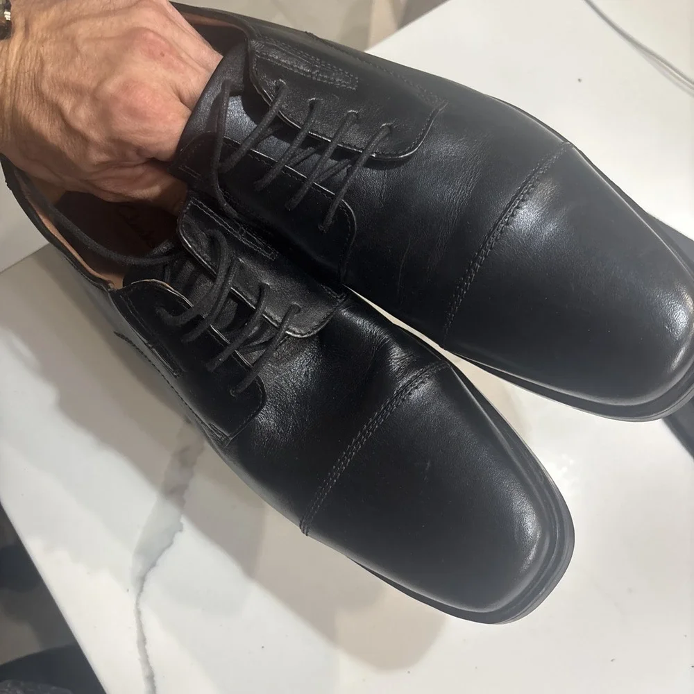 Clarks Whiddon Cap Mens Black Leather Cap Toe Oxford Dress Shoes Size 12 M